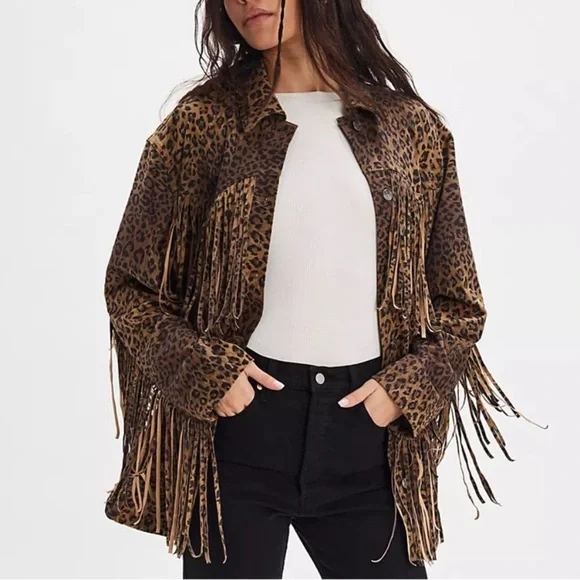 Free People Leopard Print Fringe Jacket in Brown - Picture 2 of 11